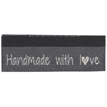 Go Handmade Vævet Label, Dobbeltsidet, Handmade with love, 50 x 11,5 mm, 10 stk